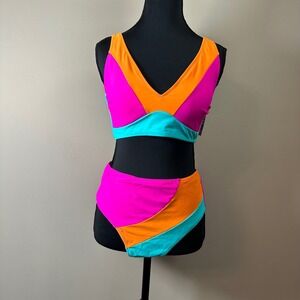 Blooming Jelly Colorblock Bikini Set High Waist Swimsuit Beachwear‎ Medium